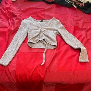 Wild Fable Gray Crop Top with Drawstring